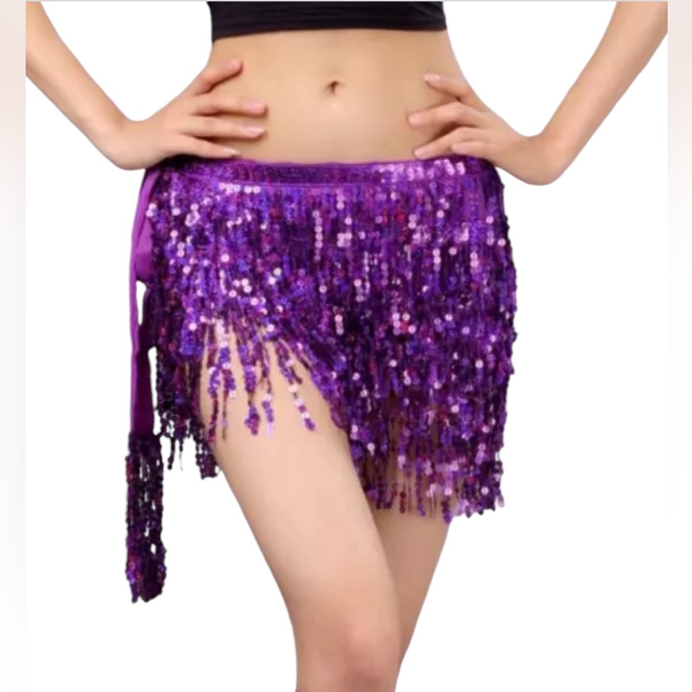 Purple Sequin Wrap Skirt Rave Mardi Gras Halloween Costume Belly Dancer Rock